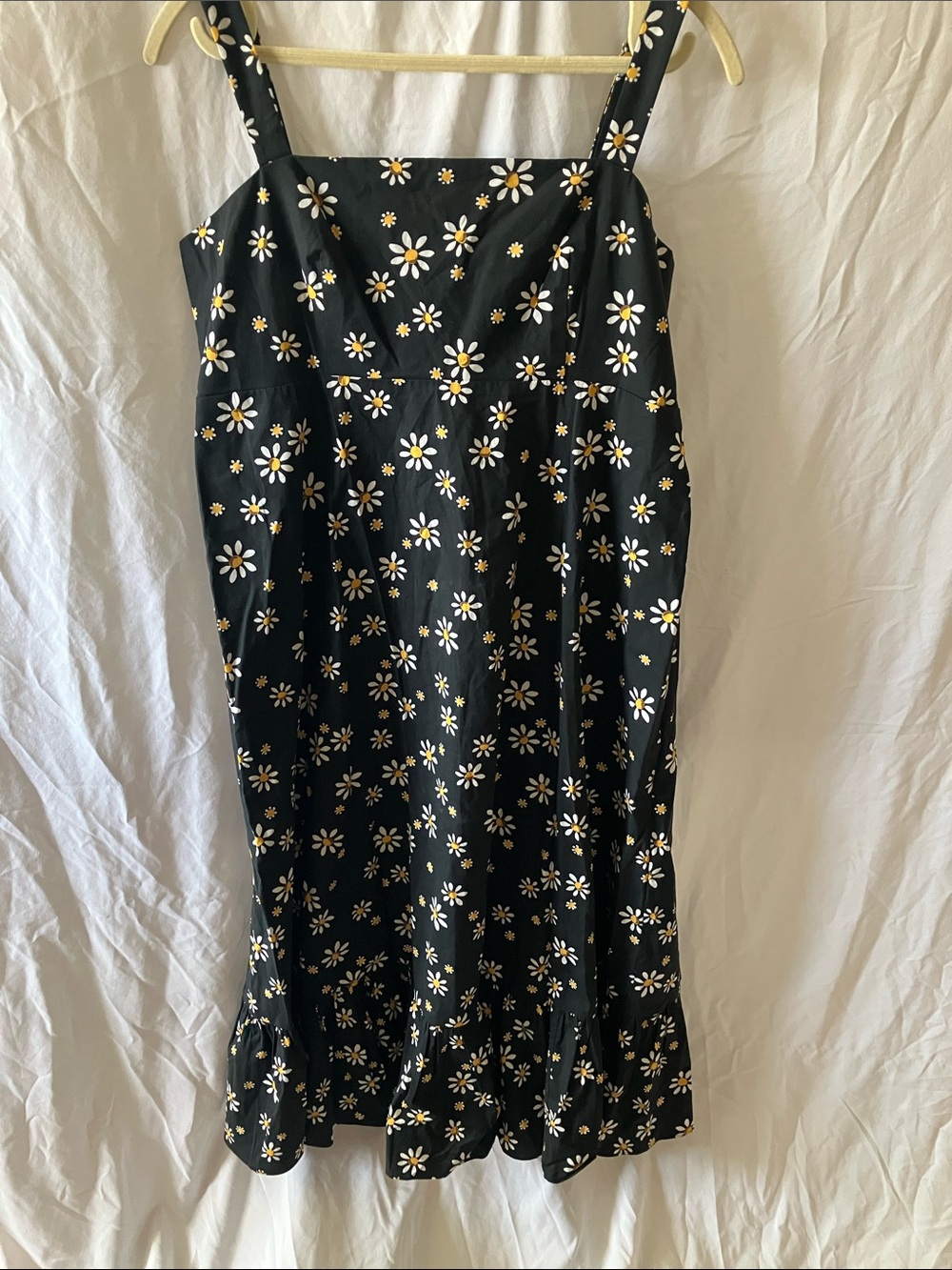 Kate Spade: Black Daisy-Print Mainline Midi Dress-Adjustable Straps- L
